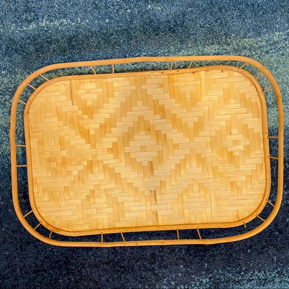 Vintage Mid-Century Bamboo Wicker Serving Tray Tiki